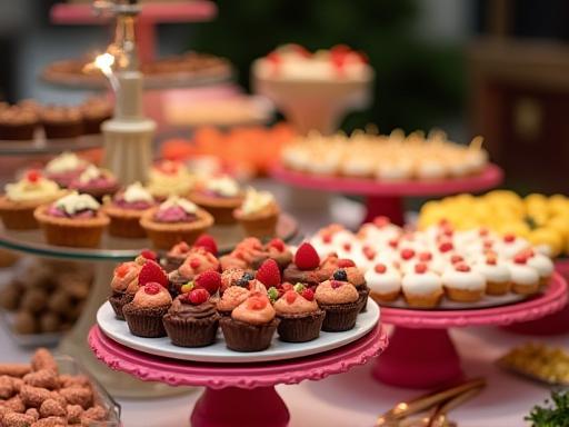 Beautifully arranged dessert station at an event